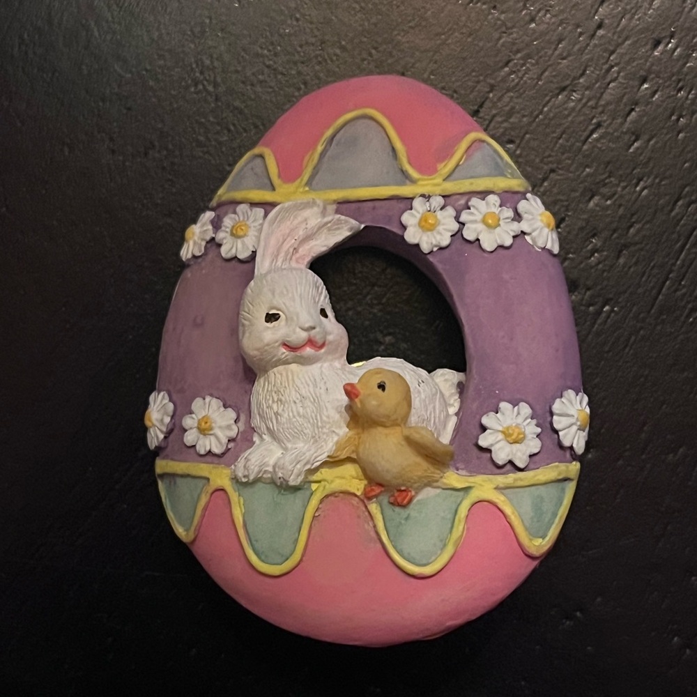 Vintage Easter Egg Basket Pin with Bunny and Chick